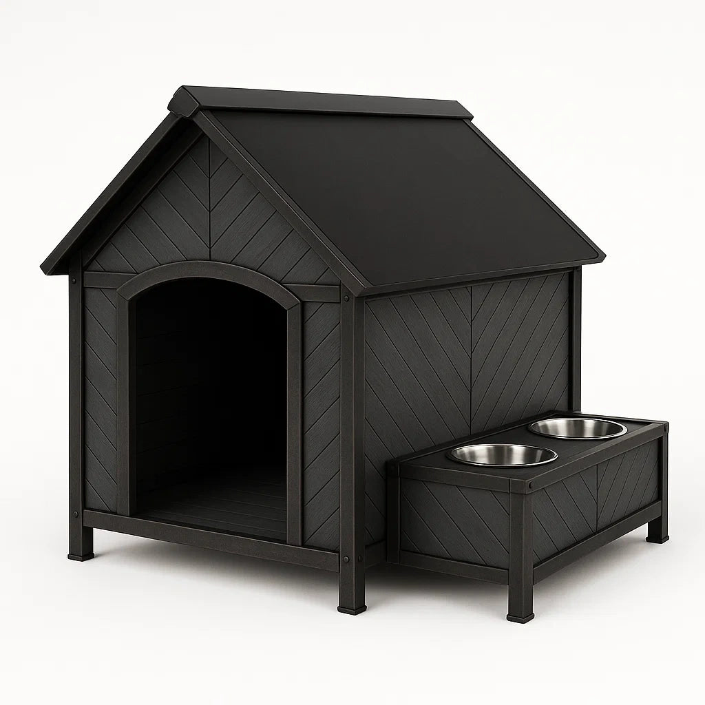 Holz Hundehütte Schwarz mit Futterstation 120x95x90 cm