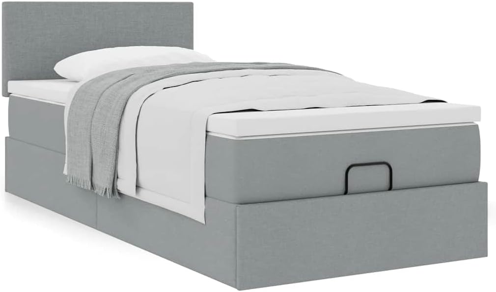 Bett Lattenrost-Hellgrau-80, 80 × 200 cm, mit Stauraum, Hoodmeel