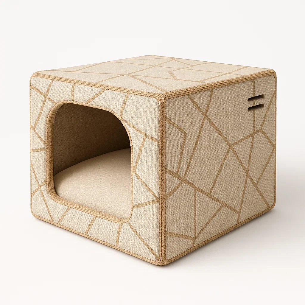 Katzenhaus Würfel Leinen Beige 40cm