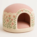 Haustierhaus Filz Rosa/Beige Stickerei Rund