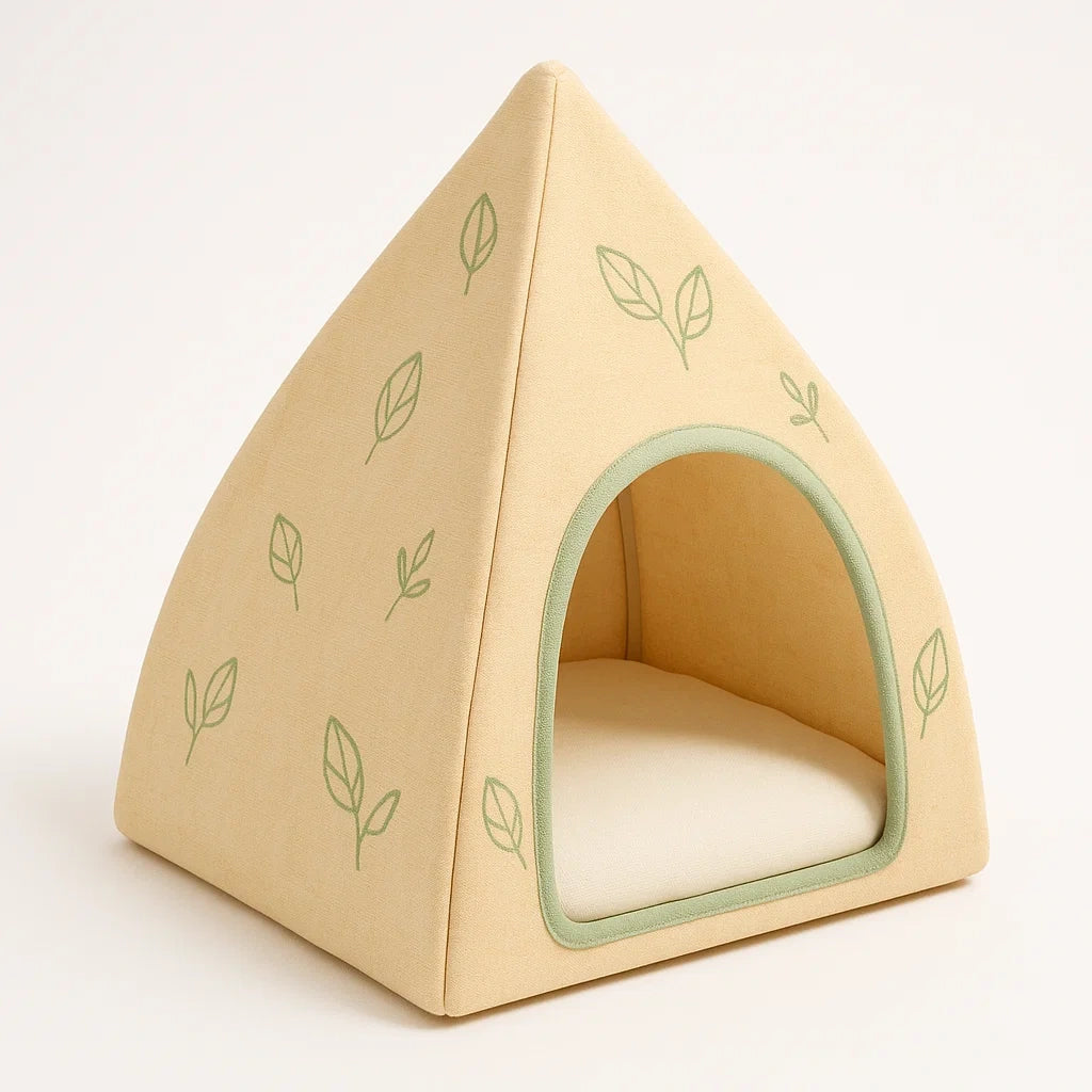 Haustierhütte Baumwollstoff Beige mit Blätterdesign 45x45x50 cm