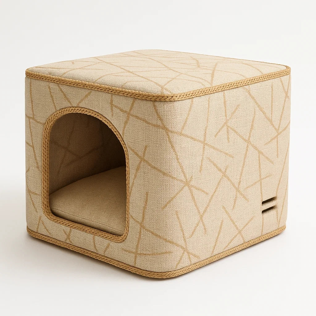 Katzenhaus Würfel Leinen Beige 40x40x40 cm