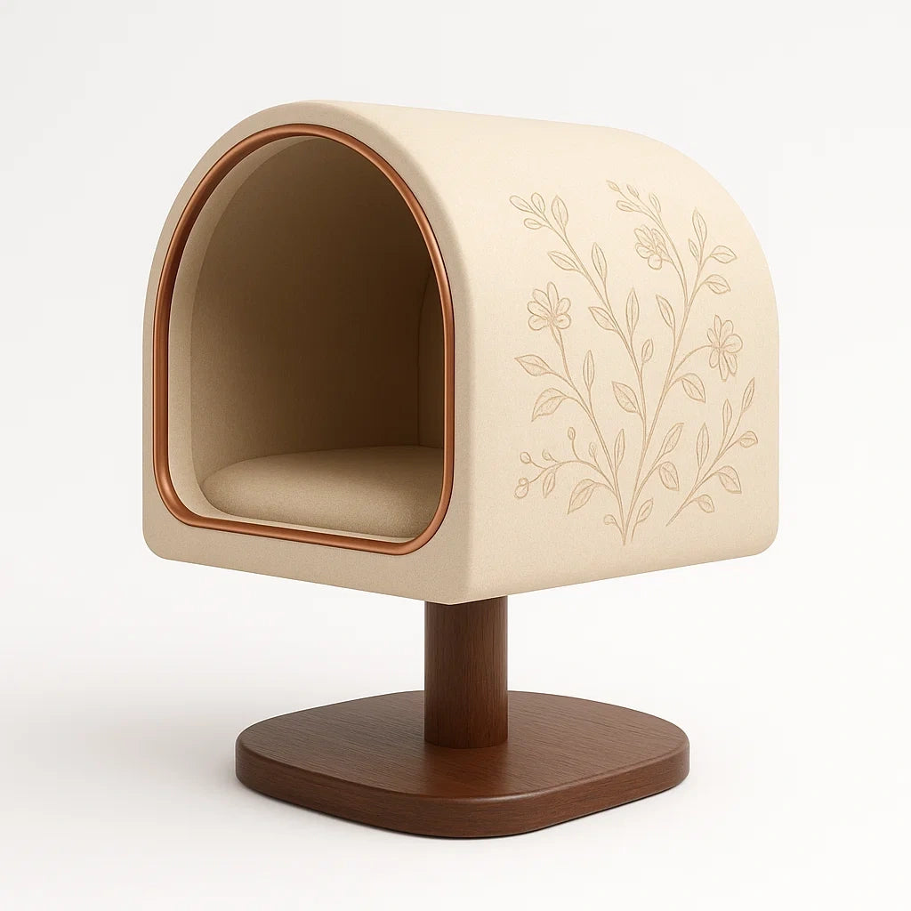 Haustierhaus aus Holz und Polyester Beige mit Blumenmuster 60cm