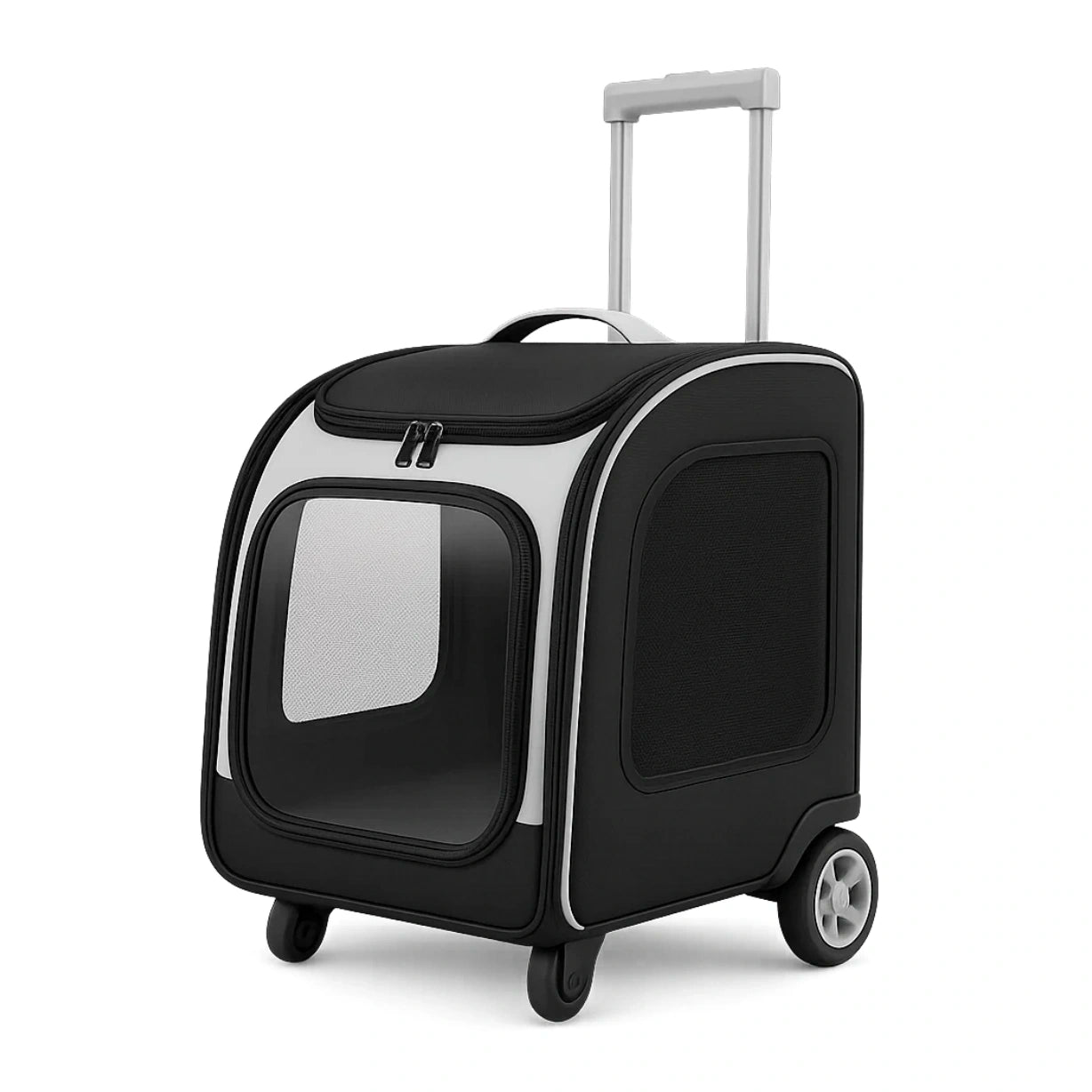 Haustiertransporttasche mit Teleskopgriff und Rädern Schwarz/Weiß 45x35x25 cm