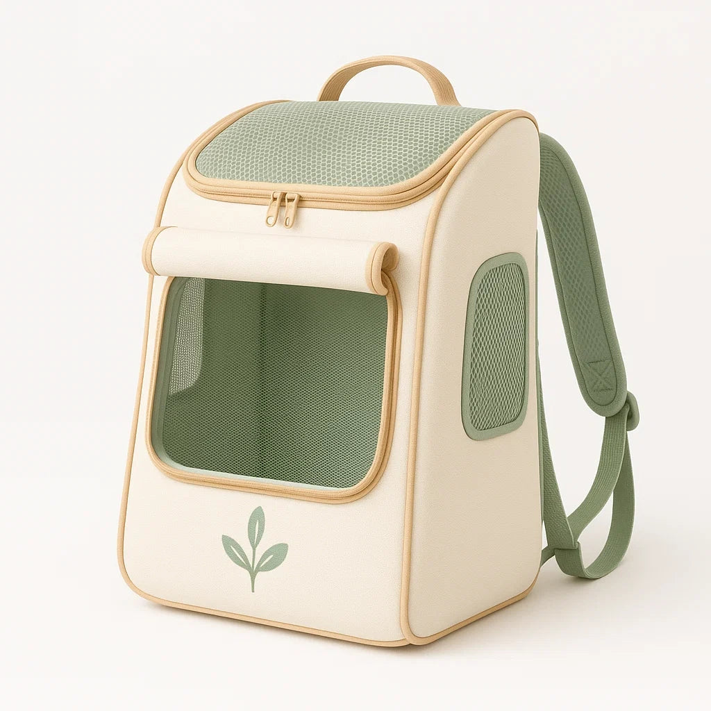 Haustier-Rucksack Polyester Beige/Grün mit Netzfenster
