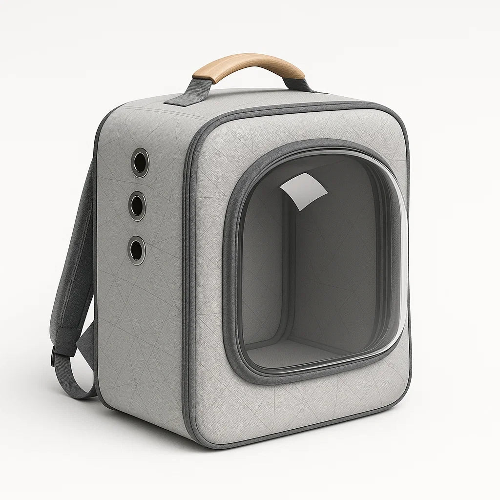 Haustier-Rucksack Grau Polyester mit PVC-Fenster 42x30x25 cm