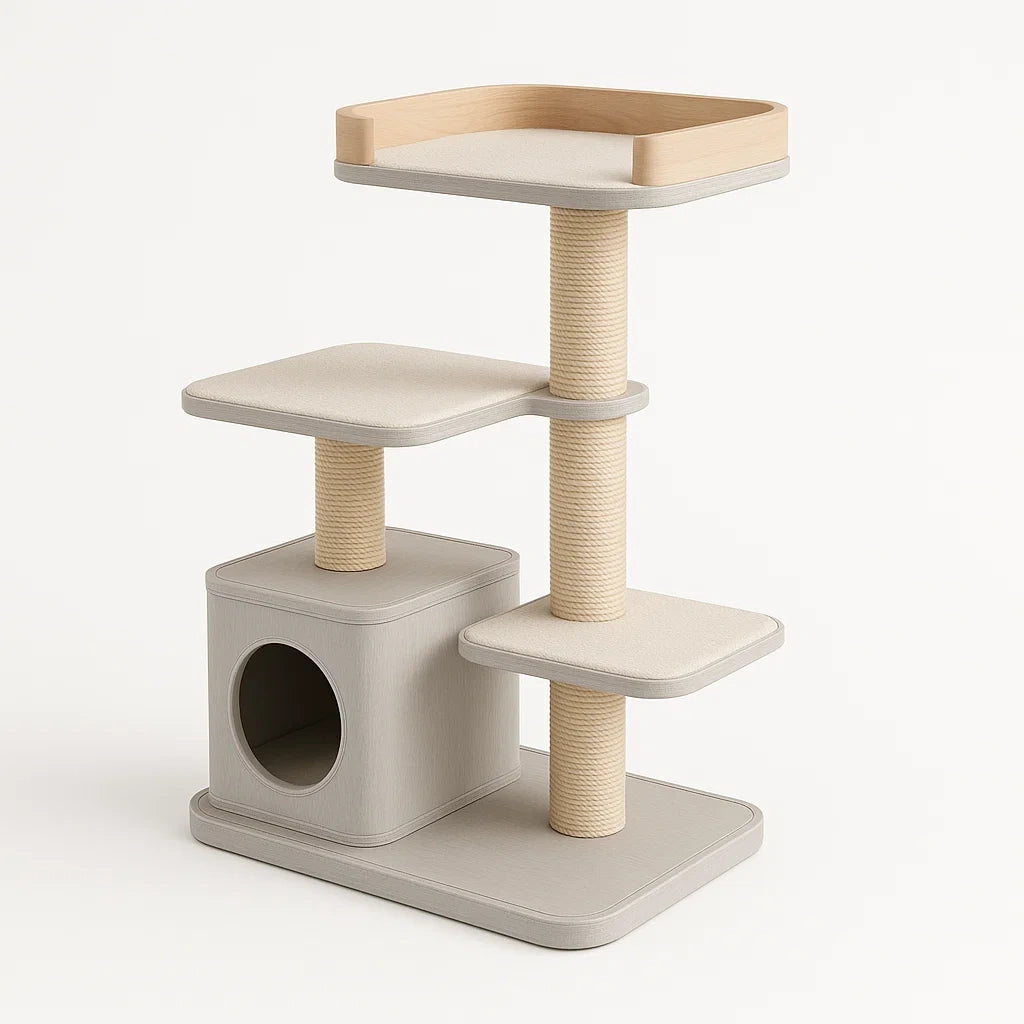 Katzen-Kratzbaum aus Holz und Sisal Beige