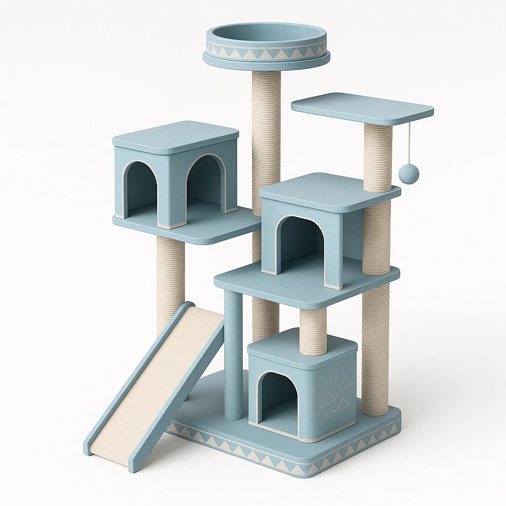 Katzenkratzbaum Spielturm Holz Blau 120cm