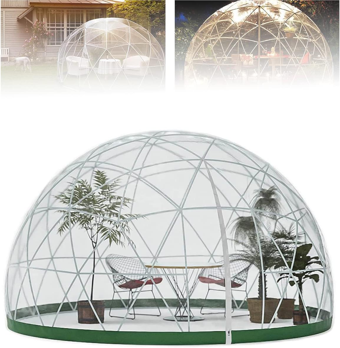 Gewächshaus, 3,6 m, wasserdicht, mit LED, für den Garten, Transparent/Grün, GYDUHYE