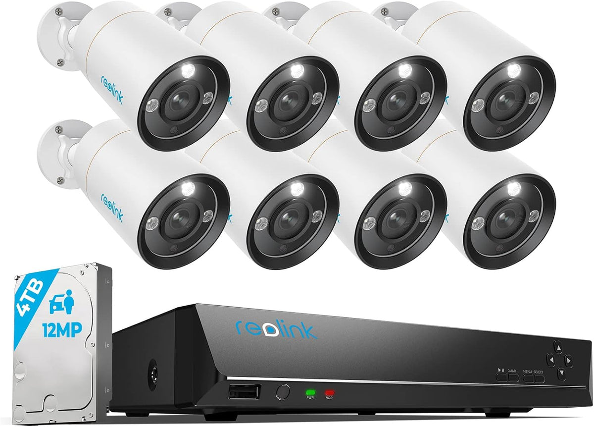 Reolink RLK16-1200B8 Überwachungs-NVR-Sets, 4 TB, Weiß/Schwarz