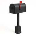 Metall-Briefkasten mit Ständer und roter Flagge, Schwarz