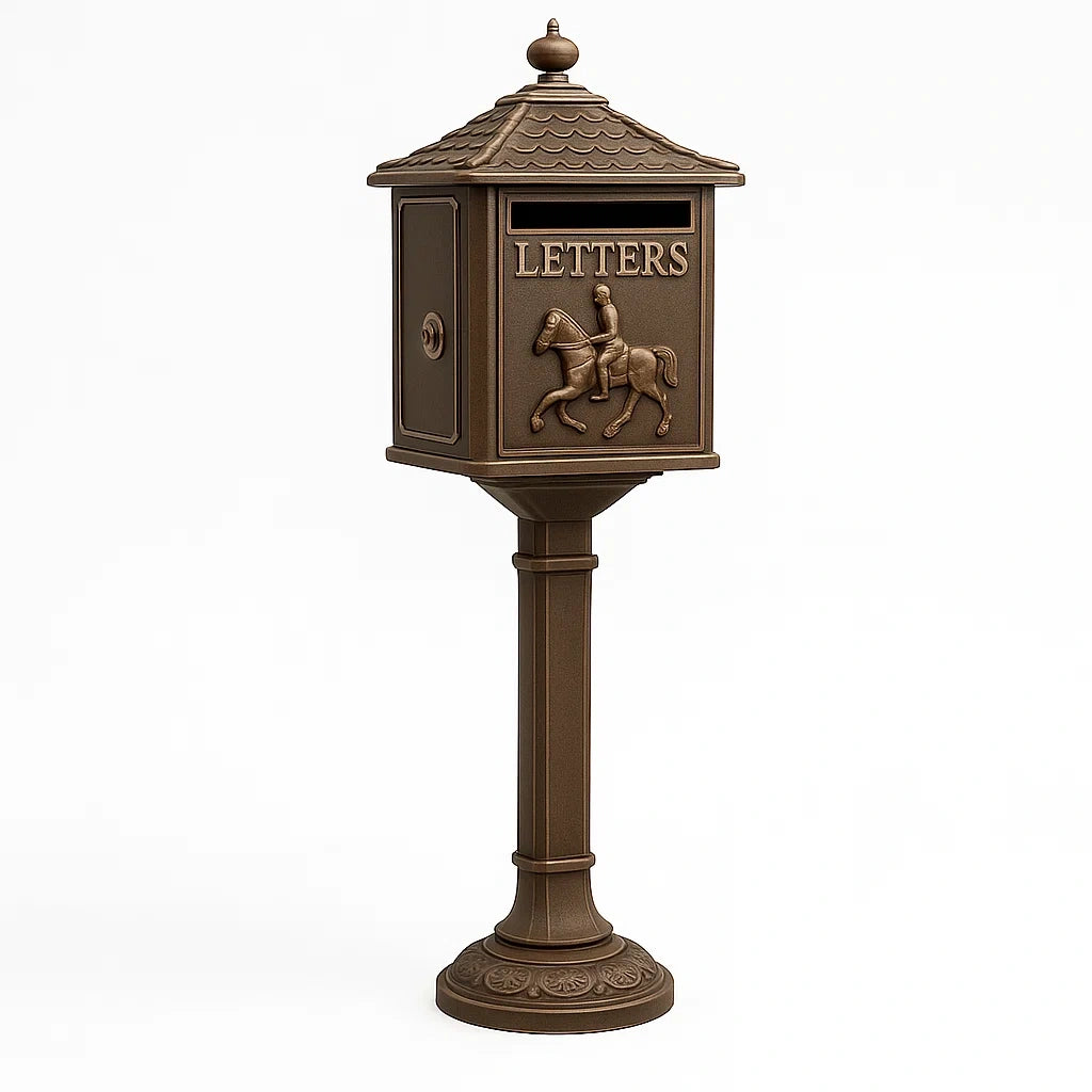 Briefkasten aus Bronze-Aluminium mit Reiterdekor