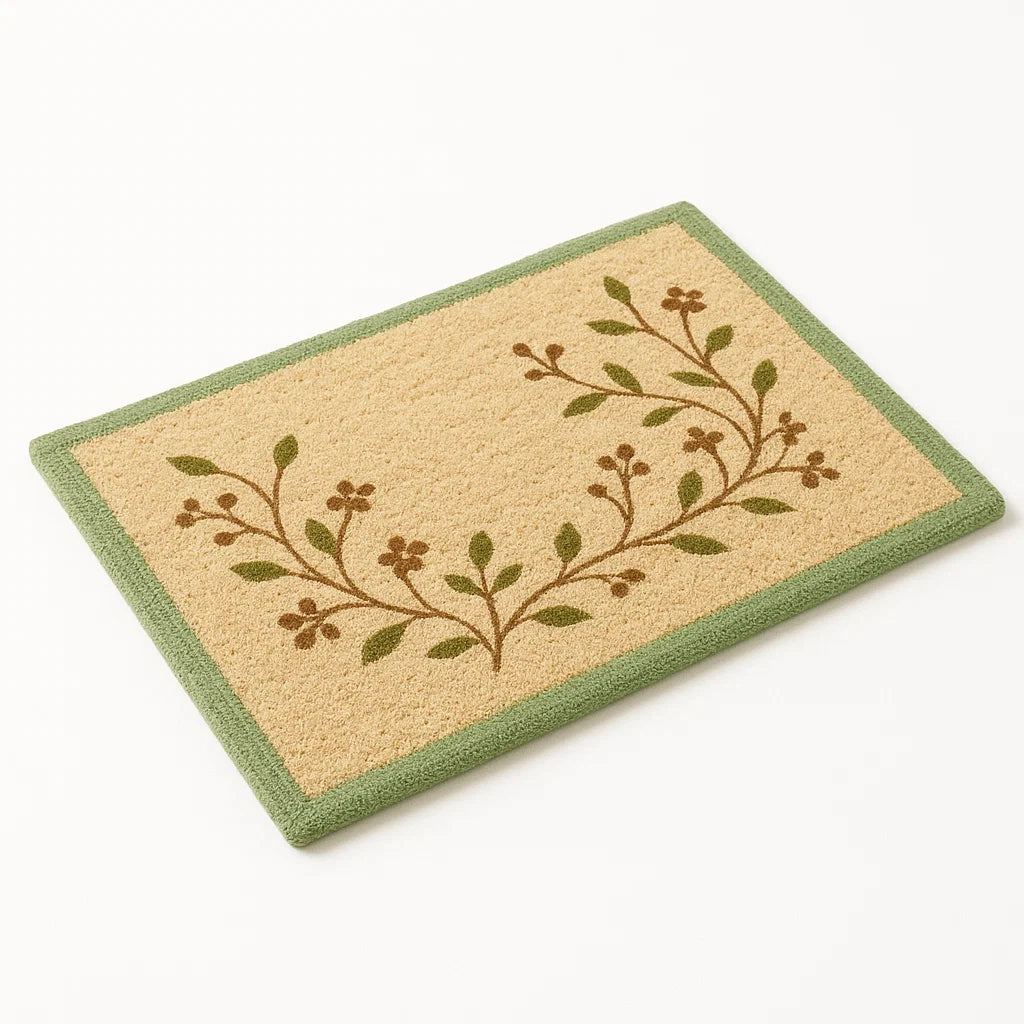 Polypropylen-Fußmatte Beige Grün Blumen 60x40 cm