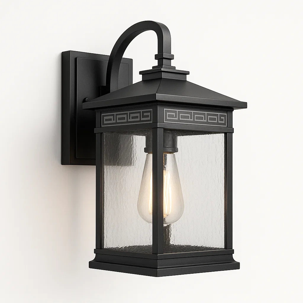 Schwarze Aluminium-Wandleuchte mit gehärtetem Glas E27