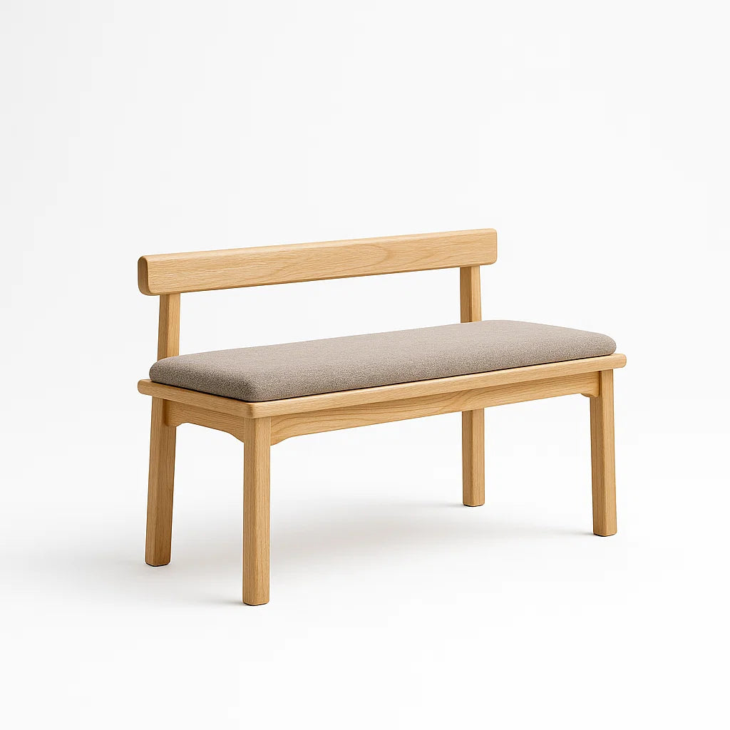 Bank aus Eichenholz mit Polyesterpolsterung Beige