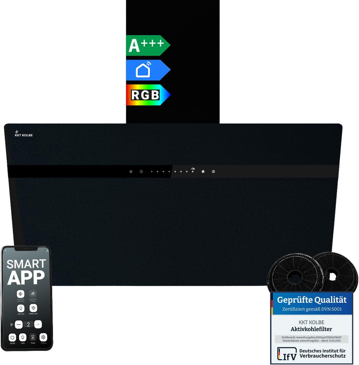 KKT KOLBE STYLE8005SMAO Dunstabzugshaube, 80 cm, aus Edelstahl und Stahl, mit LED, mit WLAN, Schwarz
