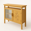 Eichenholz-Sideboard mit Glastür und Blattdekor 90 x 35 x 80 cm