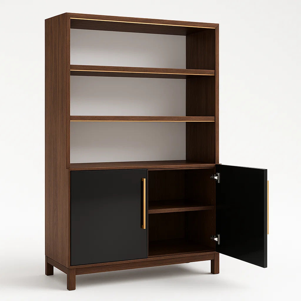 Regal mit Schrankfach Holz Braun/Schwarz