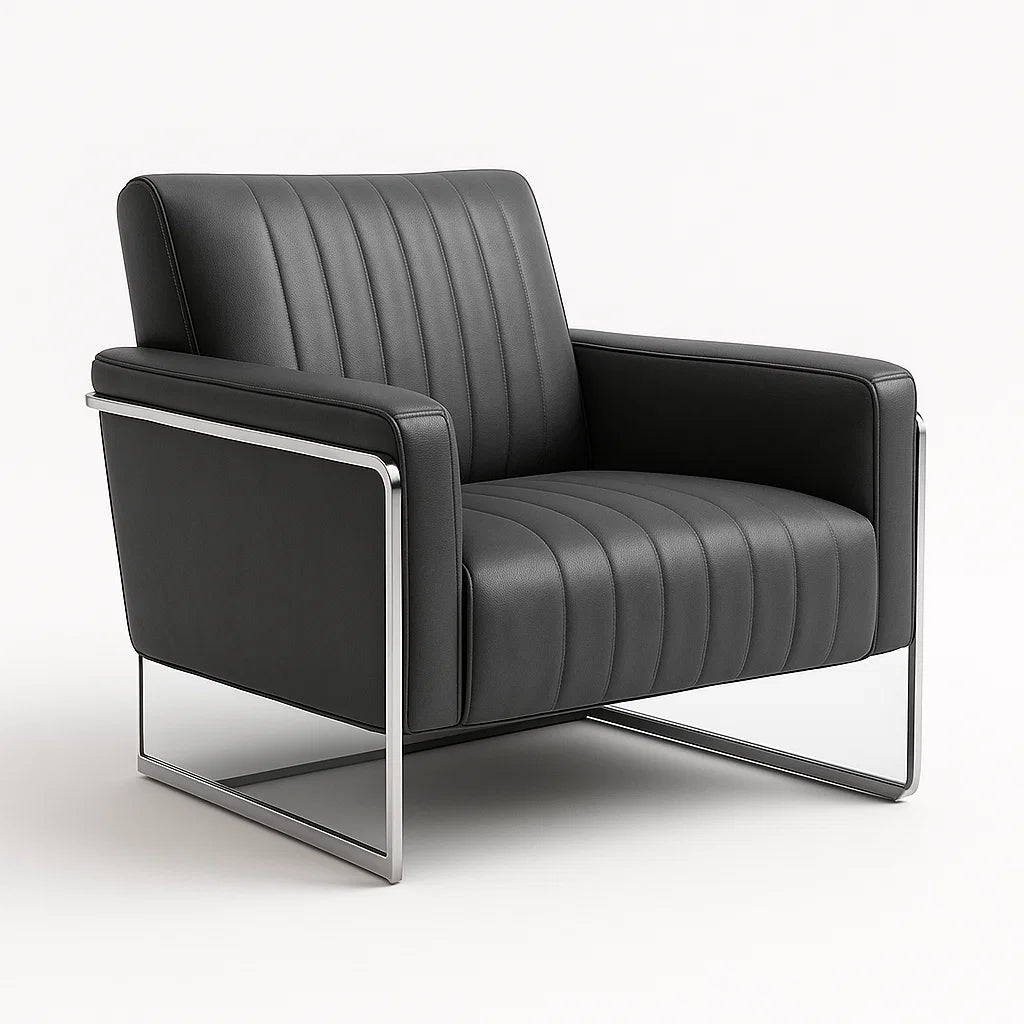 Sessel aus PU-Leder mit Edelstahlrahmen, Schwarz