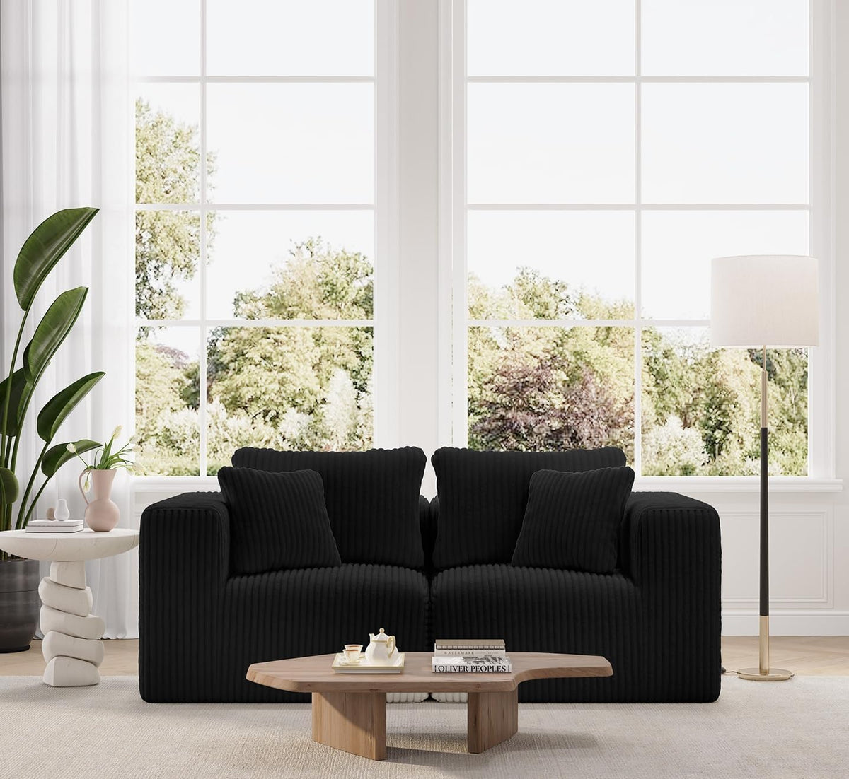 Sofa 180 cm Modulares Ecksofa, für das Wohnzimmer und das Schlafzimmer, Schwarz, Novilla