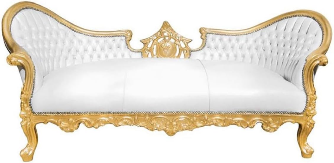 Sofa Barock, 200 × 75 cm, 82 cm, aus Leder, Weiß/Gold, Casa Padrino