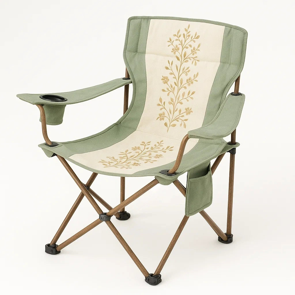 Klappbarer Campingstuhl aus Polyestergewebe und Stahl Grün/Beige