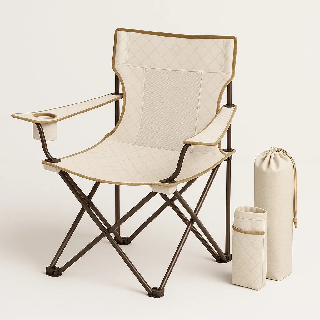 Klappbarer Campingstuhl aus Polyester mit Stahlrahmen, Beige