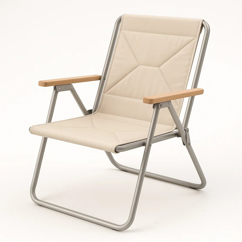 Klappstuhl Metallrahmen Holzarmlehnen Beige