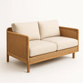 Holz Rattan Zweisitzer-Sofa Beige