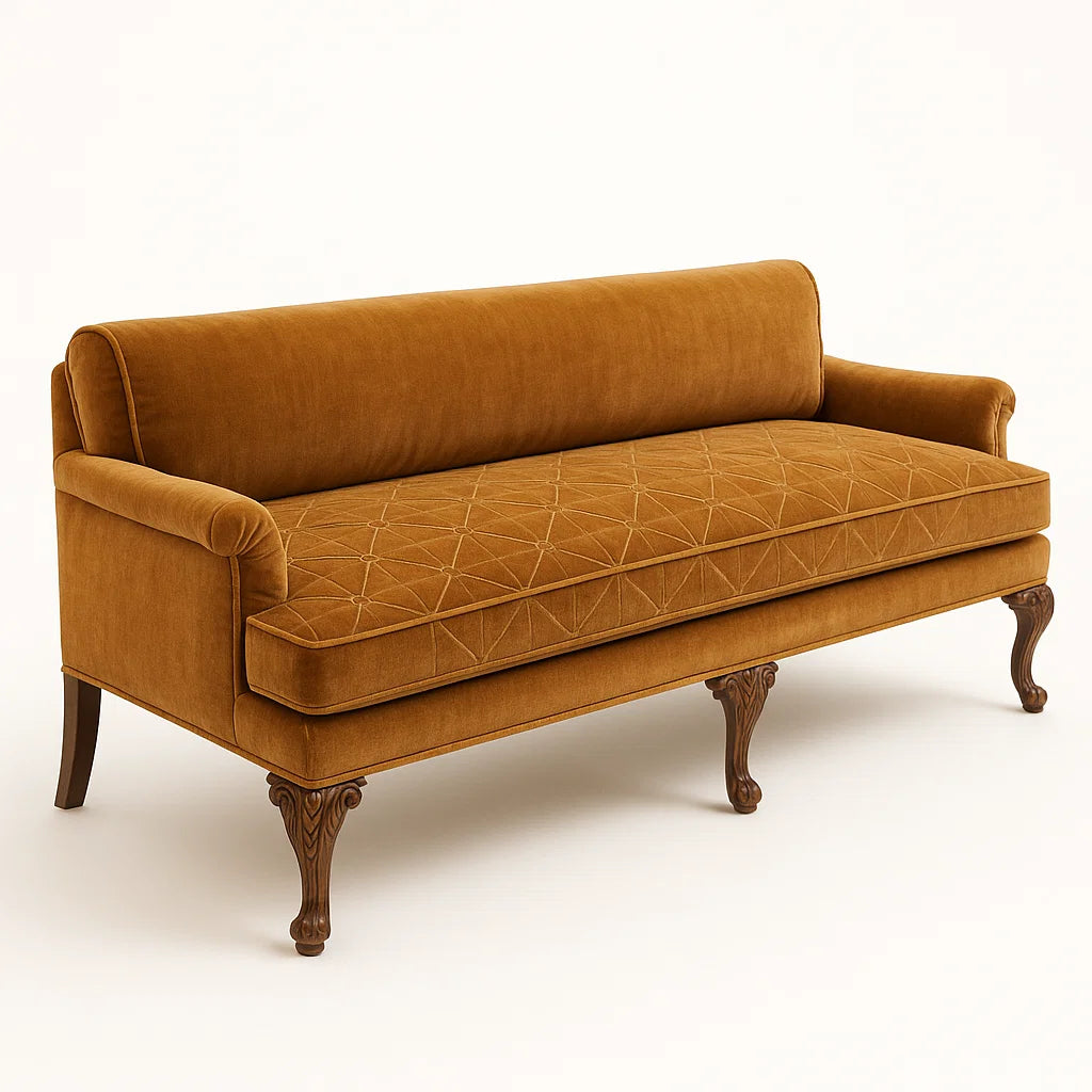 Dreisitzer Sofa aus Samt mit Holzbeinen, Braun