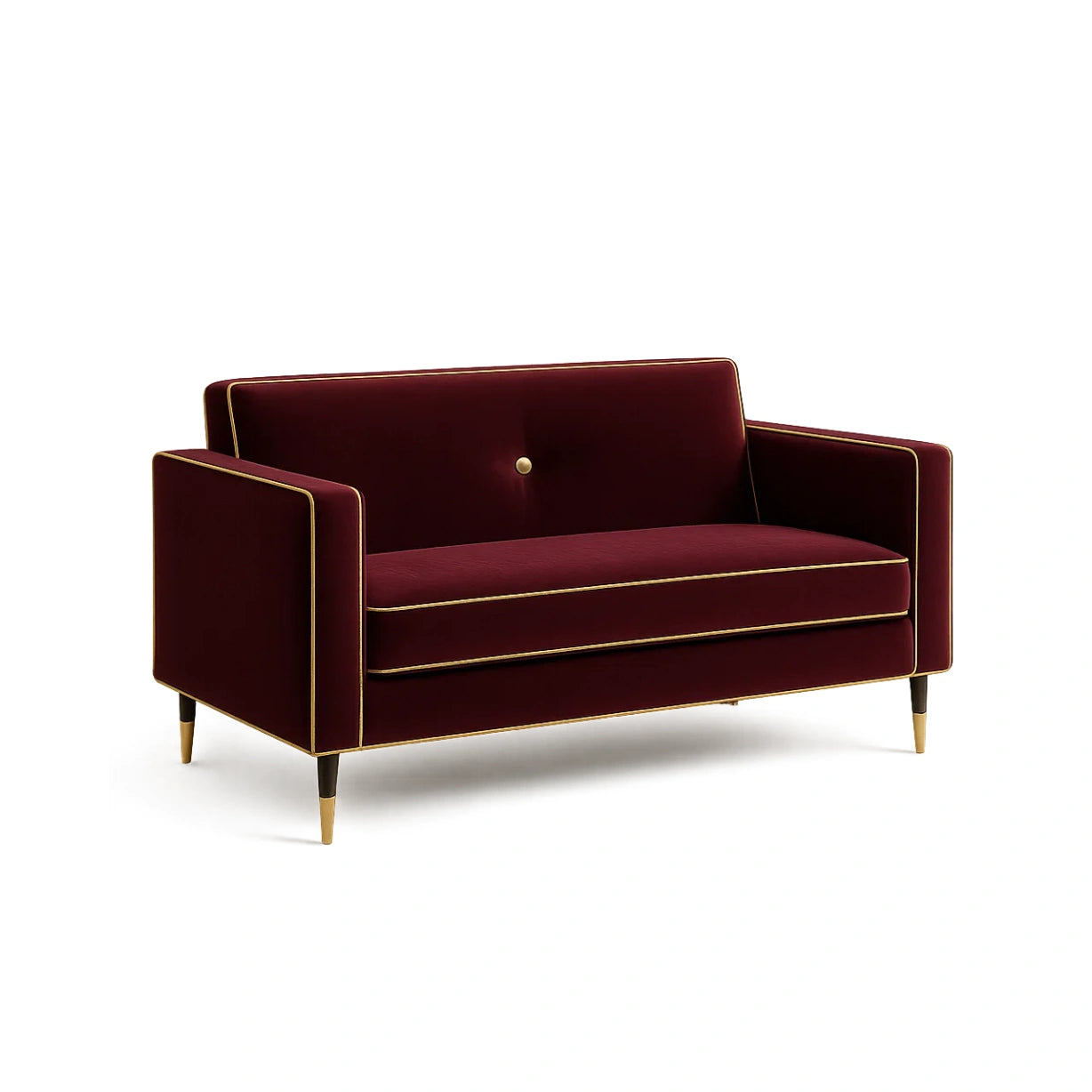 Zweisitzer Sofa aus Samt in Weinrot und Messing 160cm