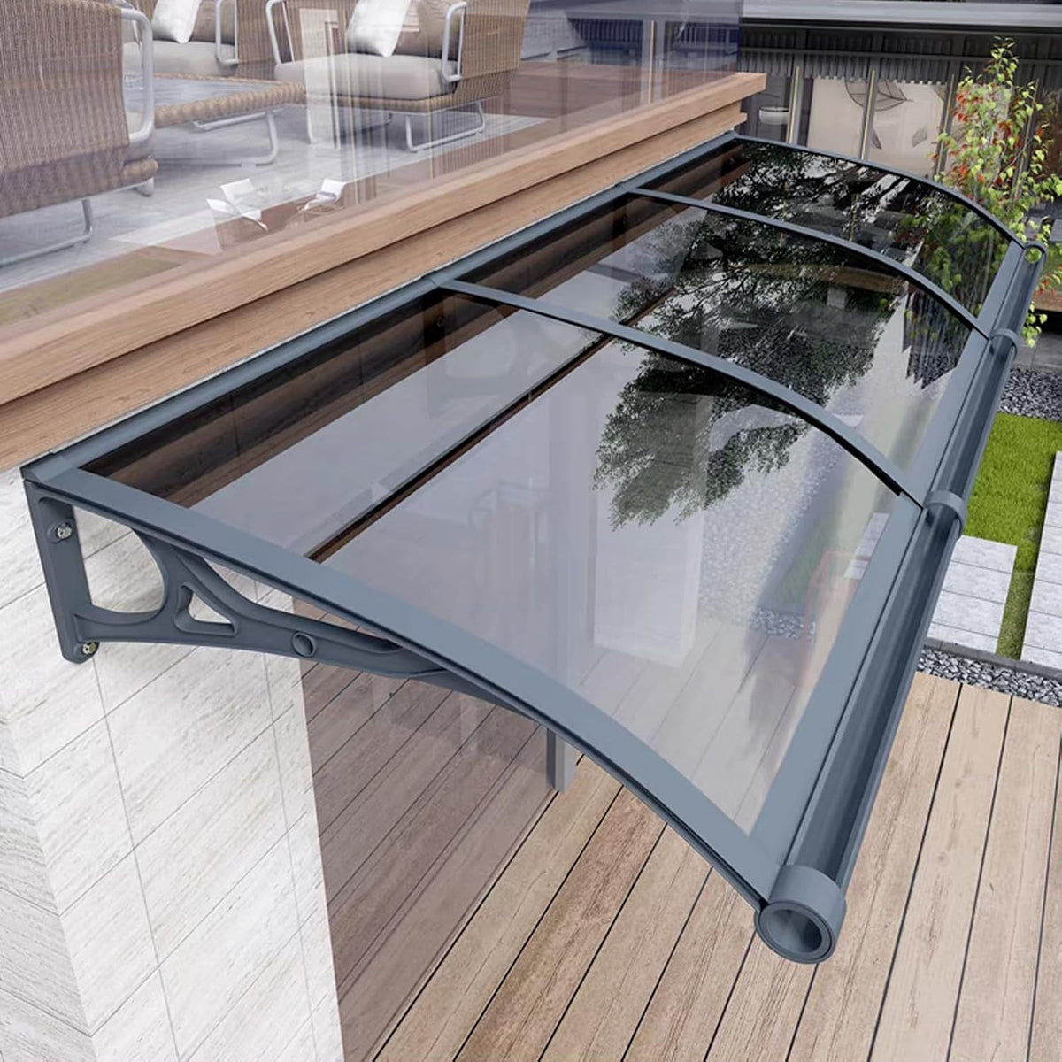 kufu01 x118 Pavillion, 150 × 300 cm, aus Aluminium, für die Terrasse, Grau