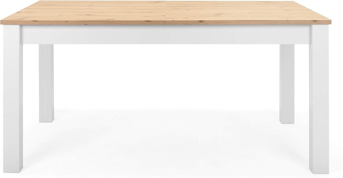 Esstisch, 215 × 75 × 90 cm, 160–215 cm, mit Stauraum, für die Küche, Weiß/Wildeiche, Newfurn