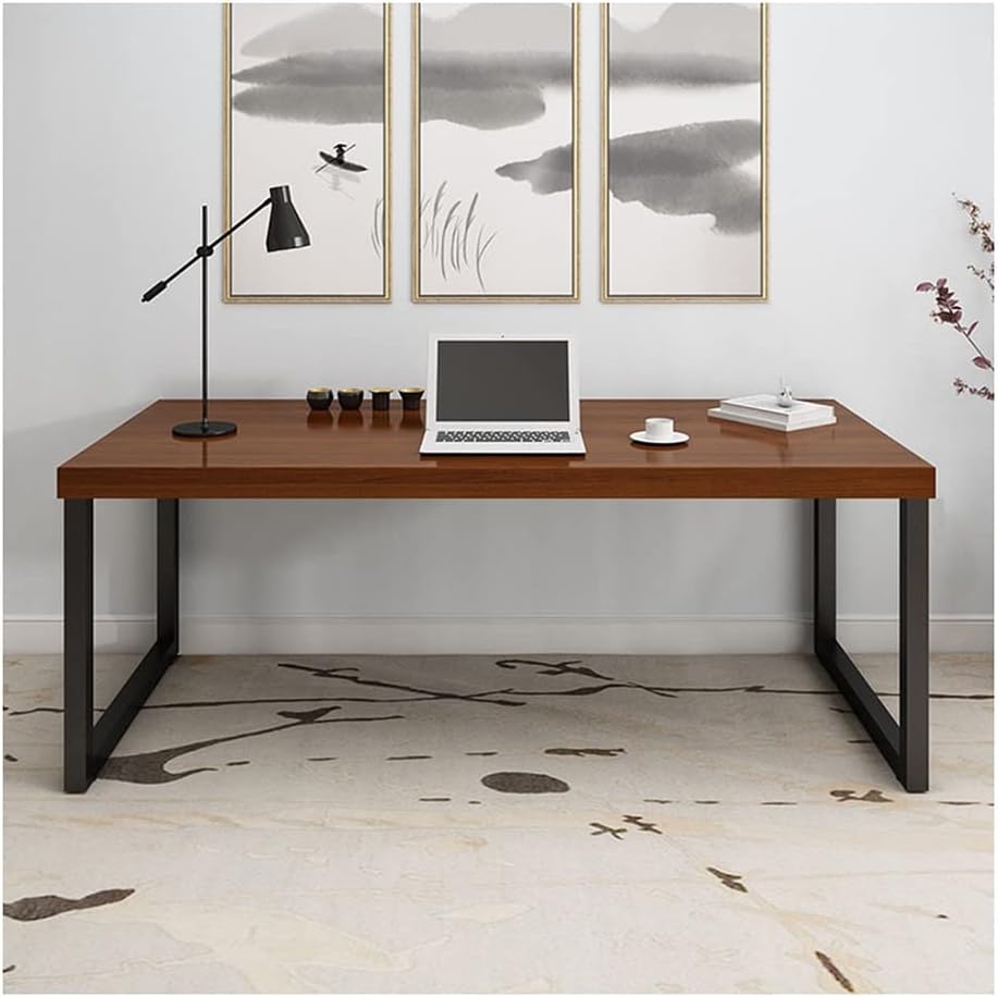 Esstisch, 100 × 50 cm, aus Massivholz, für das Büro, Braun/Schwarz, SXZenSpace
