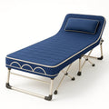 Klappbares Feldbett mit Metallrahmen und Baumwoll-Polyester-Matratze, Blau
