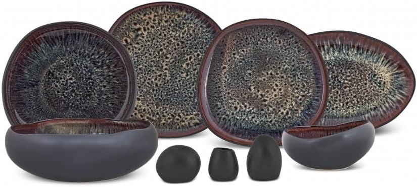 KARACA Earth Collection Galactic 55 Tafelservice, aus Glas, Schwarz/Braun/Blau