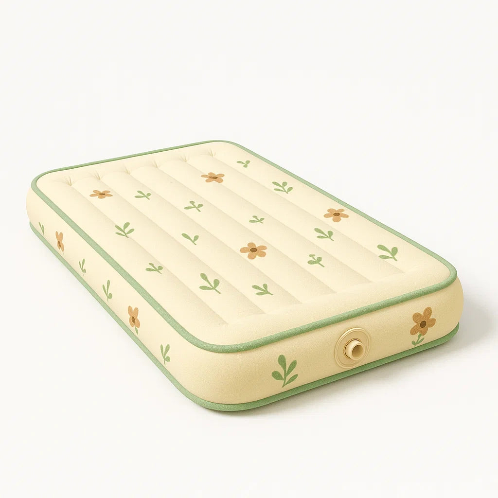 Aufblasbare Kindermatratze aus PVC mit Blumenmuster, Beige und Grün