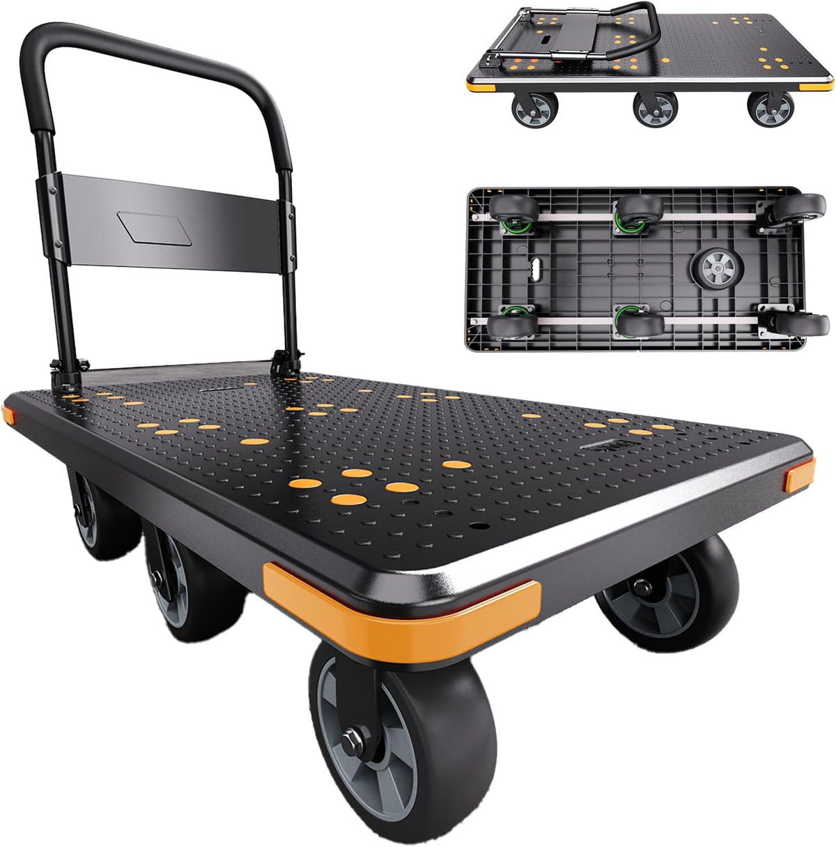 MediHoist Plattformwagen, 1000 kg, aus Stahl und Glas, klappbar, für den Garten und die Werkstatt, Schwarz/Orange
