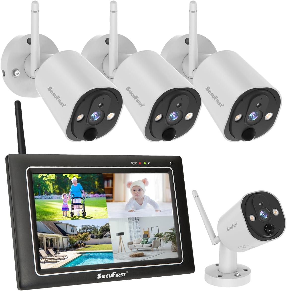 SecuFirst 2K Überwachungs-NVR-Sets, 7 Zoll, mit WLAN, Weiß/Schwarz