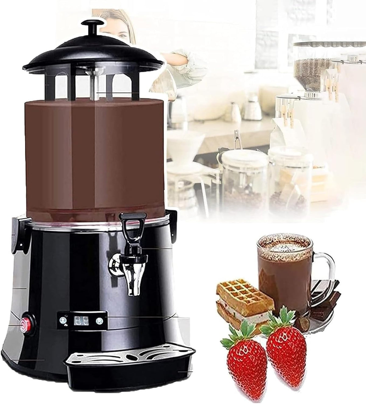 YZRDCXM C-90 Schoko-Fondues, 5 L, 10 L, 30 °C, mit LED, aus Edelstahl und Stahl, Schwarz/Silber