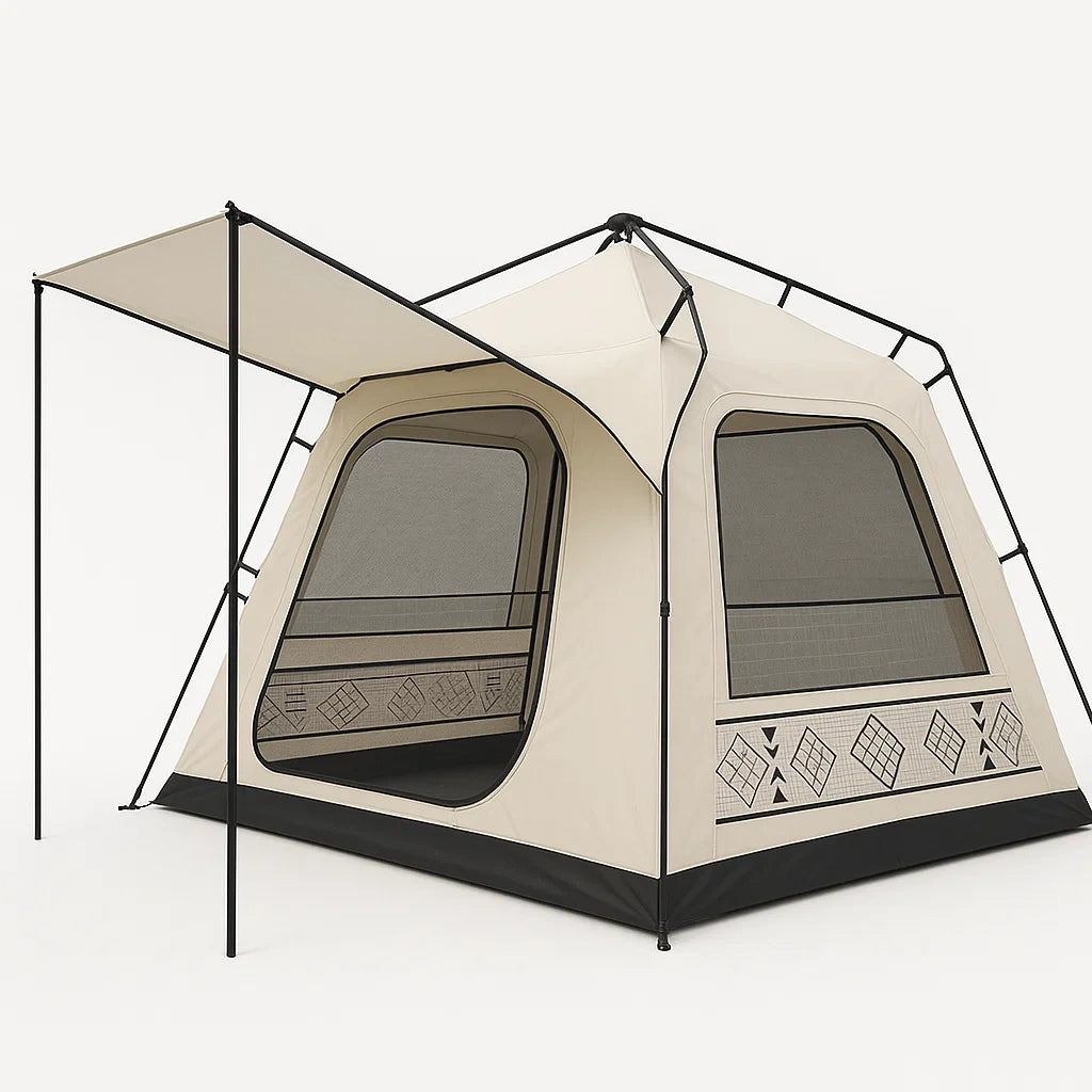 Campingzelt 4 Personen Polyester Beige und Schwarz