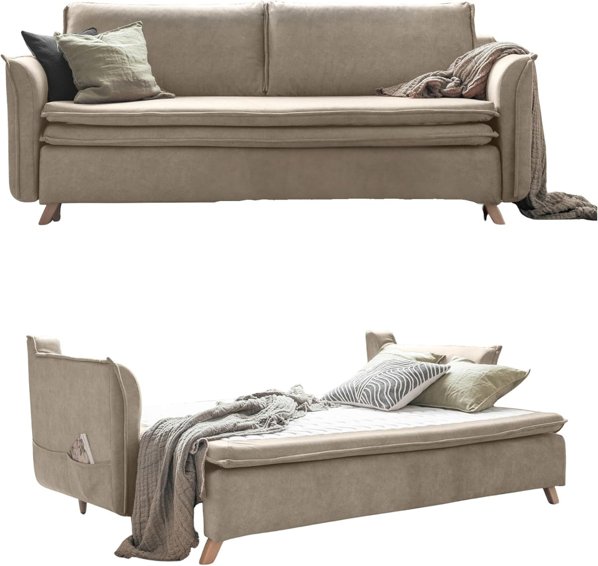 Sofa, 225 × 90 × 85 cm, mit Fernbedienung, Beige, MIUFORM