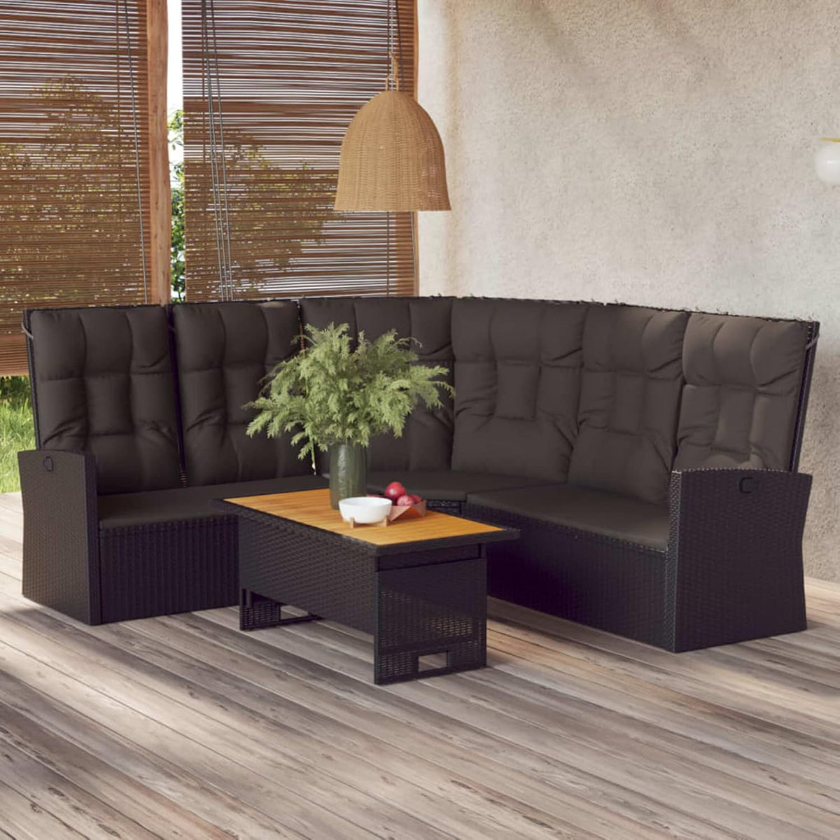 Sofa, für den Garten und den Balkon, aus Polyrattan, Schwarz/Braun, ShGaxin
