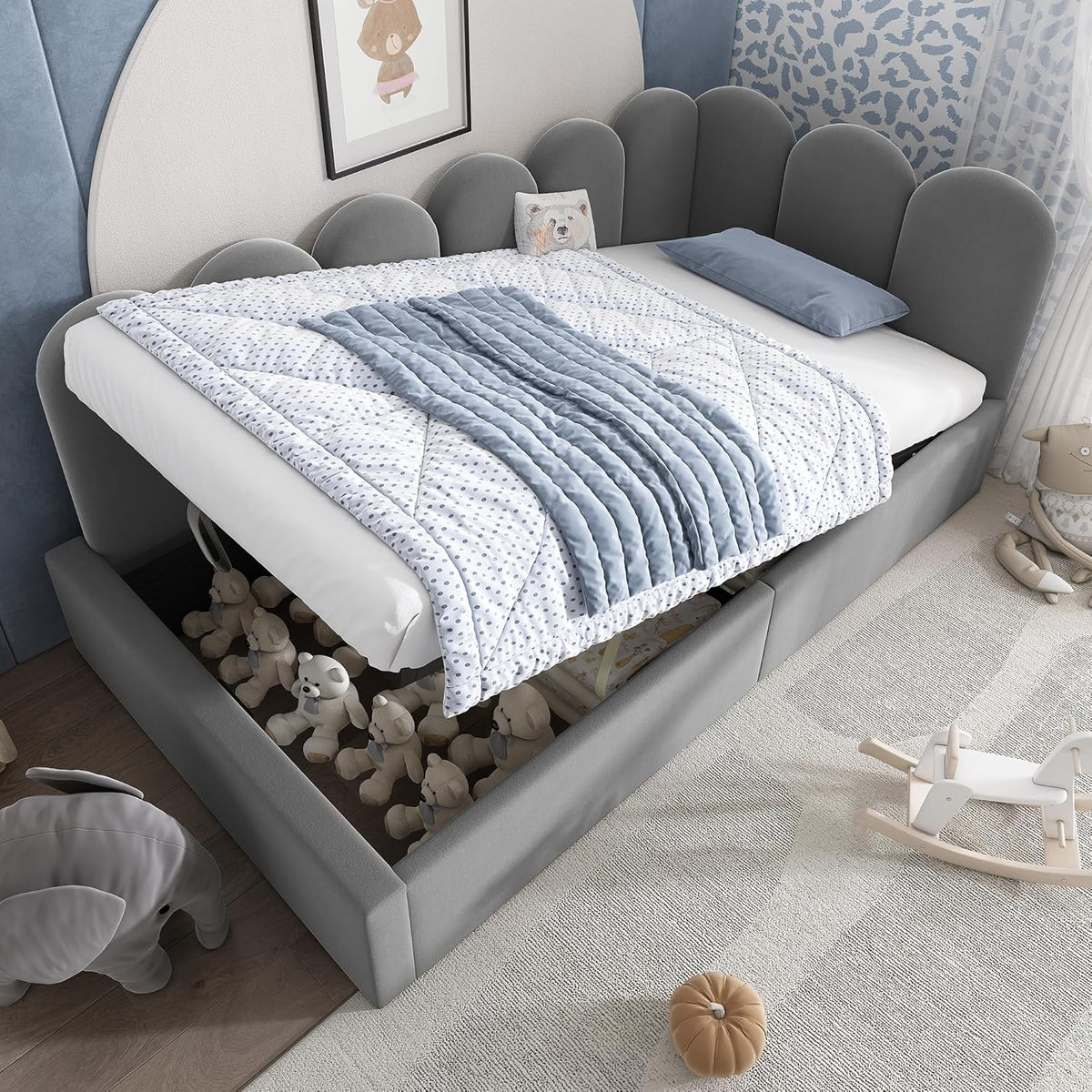 Sofa, 90 × 200 cm, mit Stauraum, aus Metall, Grau, Jovify