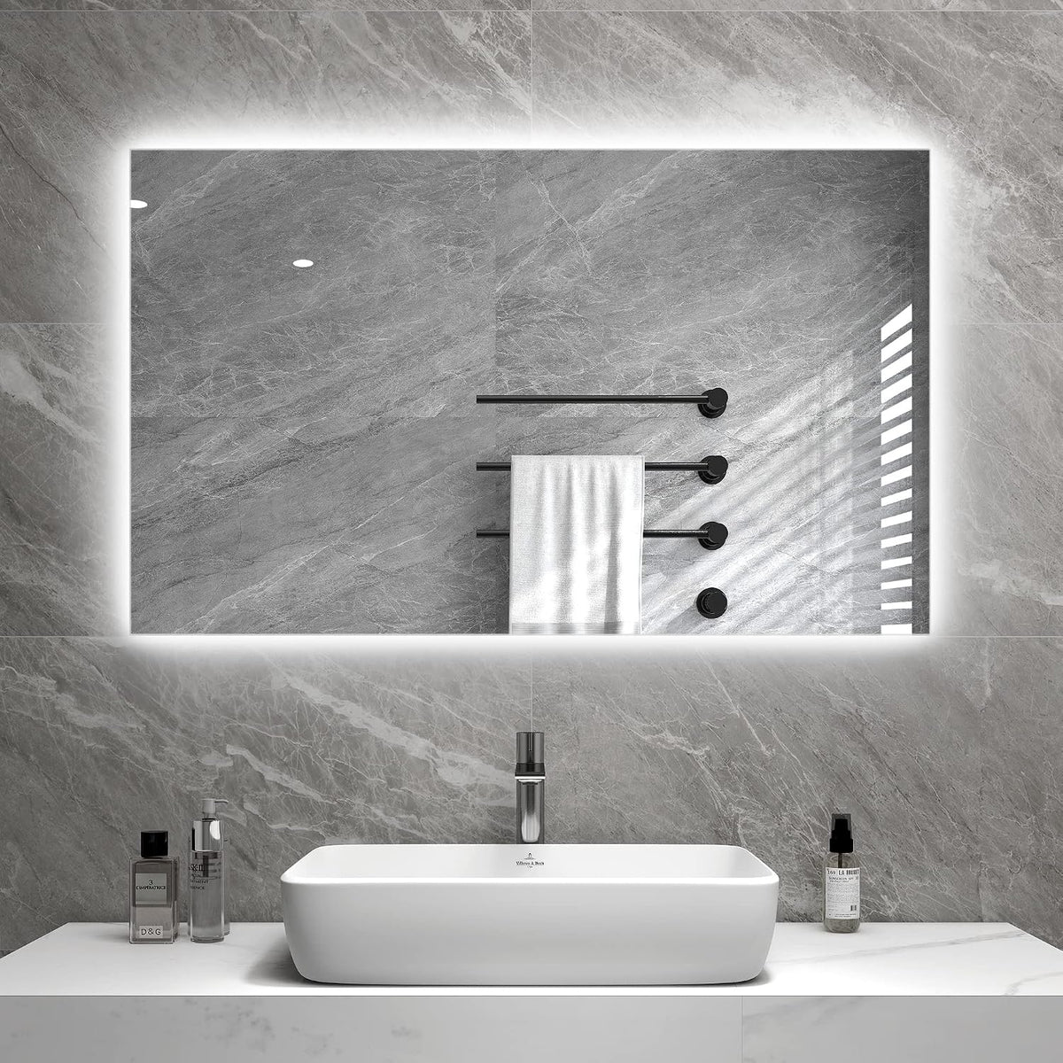 byecold Elektroheizkörper, 100 × 60 cm, 580 W, mit LED, Grau/Weiß