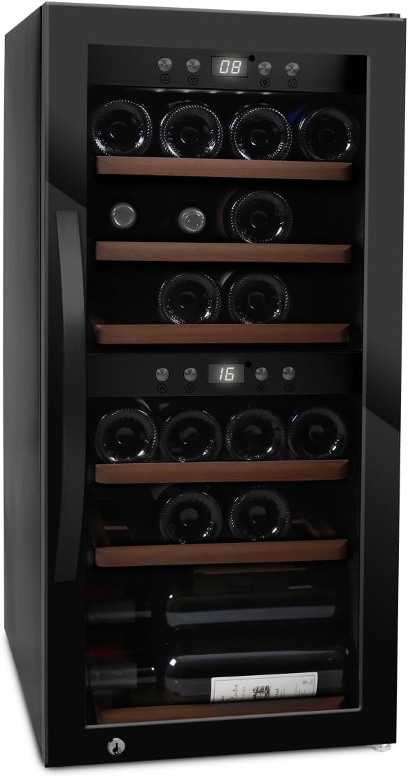 Weinkühlschrank, verstellbar, mit LED, mit Stauraum, aus Glas, Schwarz, mQuvee