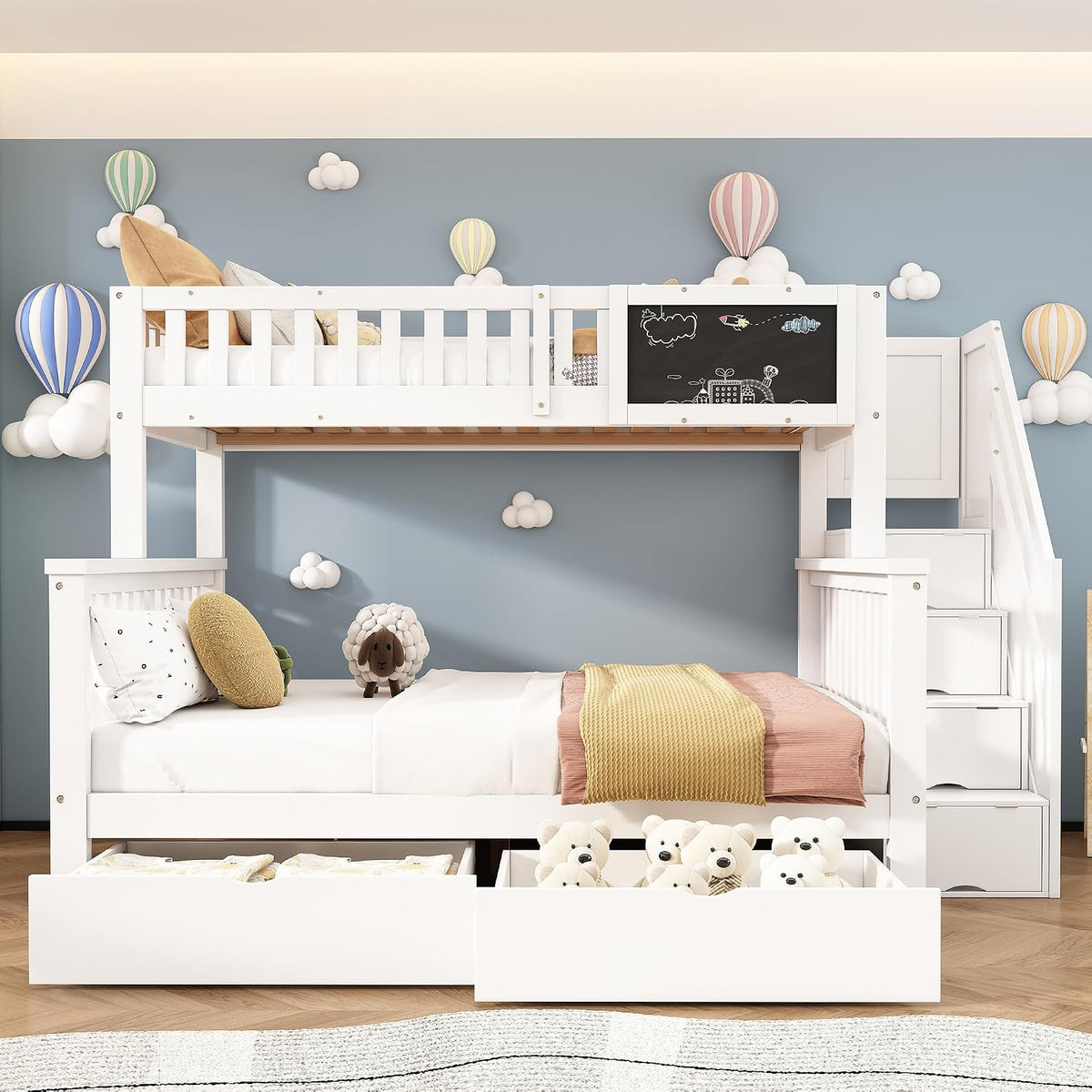 Bett, 90 × 200 cm, mit Stauraum, Weiß, TZCIN