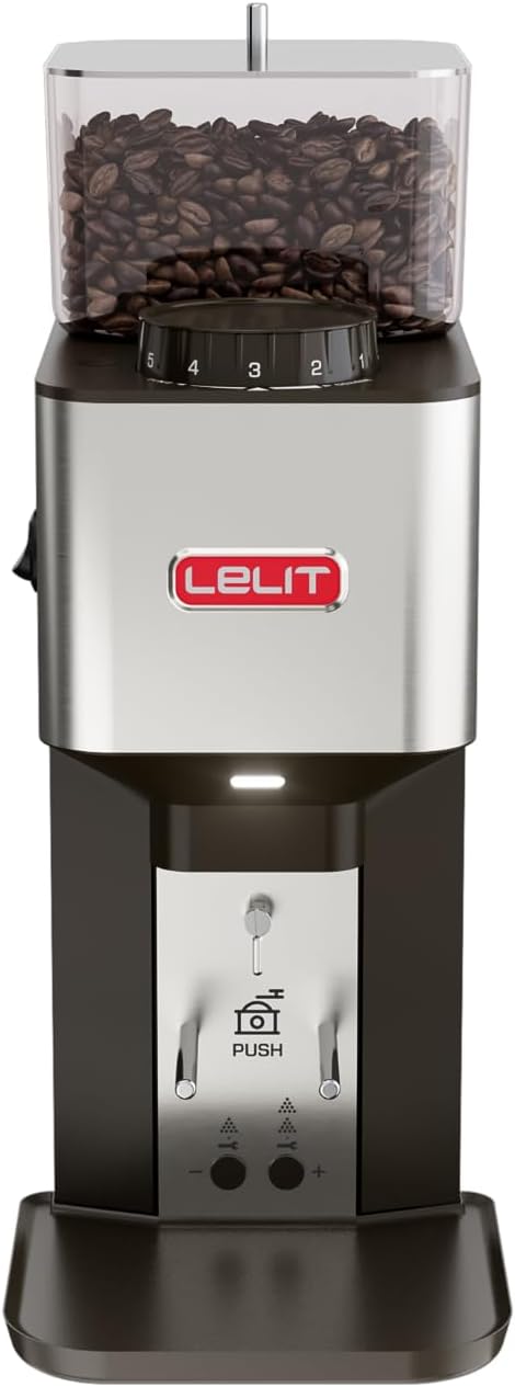 Lelit PL71 Manuelle Kaffeemühlen, 100 W, 100 Watt, Anschluss: 230V, Schwarz/Silber, höhenverstellbar, aus Edelstahl und Stahl