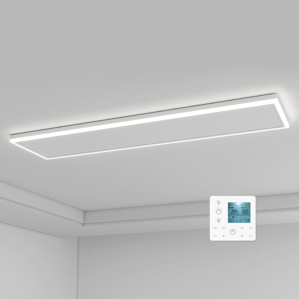 byecold Elektroheizkörper, 128 × 33 cm, mit LED, mit Fernbedienung, Weiß