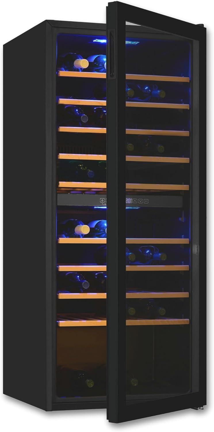 Weinkühlschrank WS2-114-GTE-160G, höhenverstellbar, mit LED, Schwarz, Exquisit